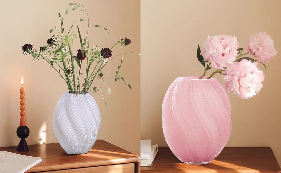 Скляна ваза для квітів Glas Blume, 24 см, сучасний мінімалістичний дизайн, ручної роботи, для дому, офісу, подарунок на весілля/новосілля (біла)