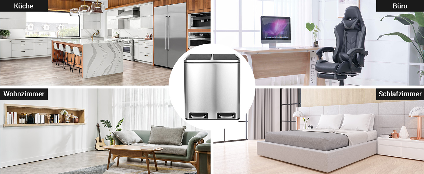 Відро для сміття LIFERUN з двома відсіками, 2 x 15 літрів, з нержавіючої сталі, м'яке закриття кришки, знімний внутрішній відро, ручки, відро для сміття з педаллю, для квартири, маленької сім'ї, сріблястого кольору