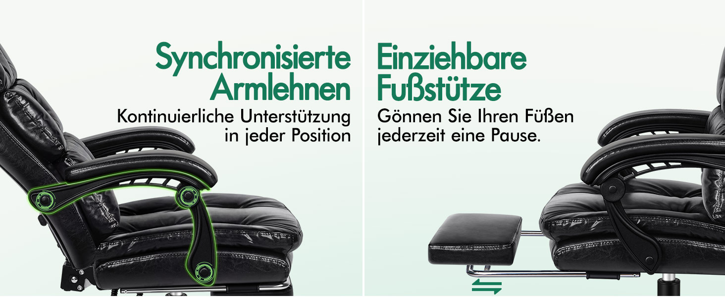 Офісне крісло ALFORDSON з регулюванням нахилу 150°, обертання 360° та підставкою для ніг. PU-шкіра, глянцевий чорний колір Palmer. Підходить для роботи та геймінгу.