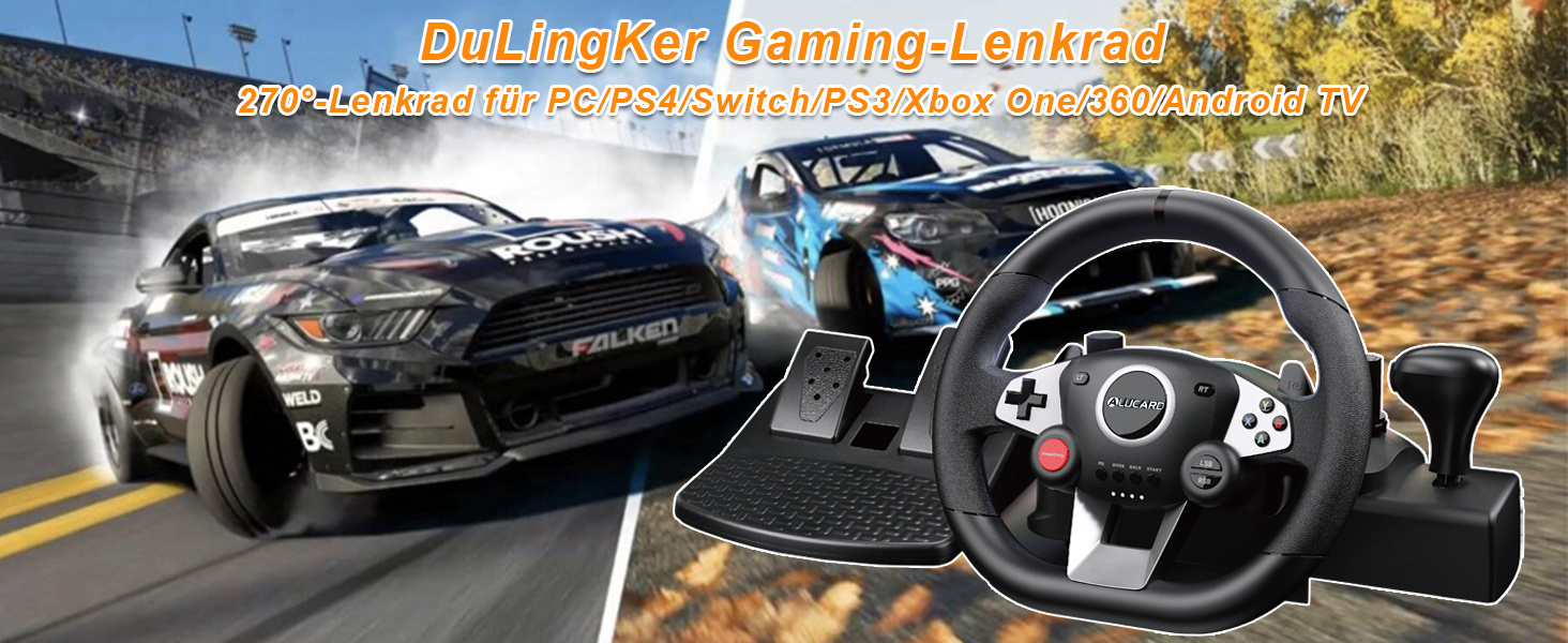 Ігрове кермо DuLingKer з педалями та перемиканням передач, 270° для PC/PS4/Switch/PS3/Xbox One/Xbox 360/Android TV, кермо для перегонів з вібрацією, зворотним зв'язком