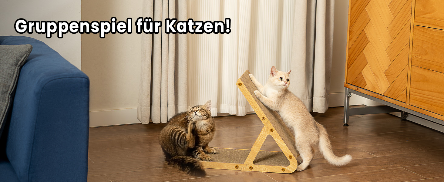 Кігтеточка для котів з коробкою та 4 змінними шарами з картону - велика кігтеточка з міцного гофрокартону, двосторонні шари з картону з наклейками - місце для відпочинку котів у квартирі, захист меблів. Велика коробка для котів + 4 кігтеточки + наклейки (Велика, A-Frame)