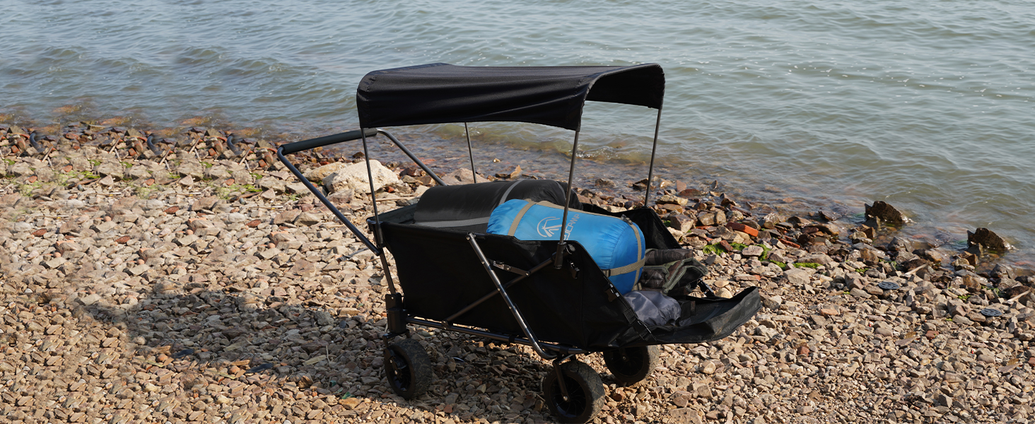 Складаний візок для собак REDCAMP з висувним задом, міцний, 134 л, великий, для кемпінгу, саду, спорту, покупок (Чорний, з сонцезахистом)