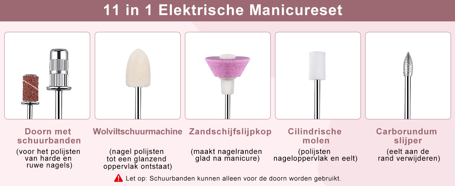 Електрична машинка для манікюру Urbuti 11 в 1, 35000 об/хв, USB, рожева. Набір для професійного манікюру з фрезерами для гелю та лаку
