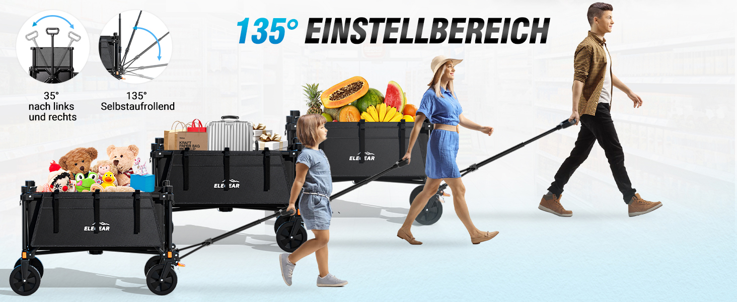 Візок-теліжка Elegear Bollerwagen 200л для пляжу, саду, кемпінгу з гальмами, 2 тримачі для напоїв, 2 бічні кишені, чорний