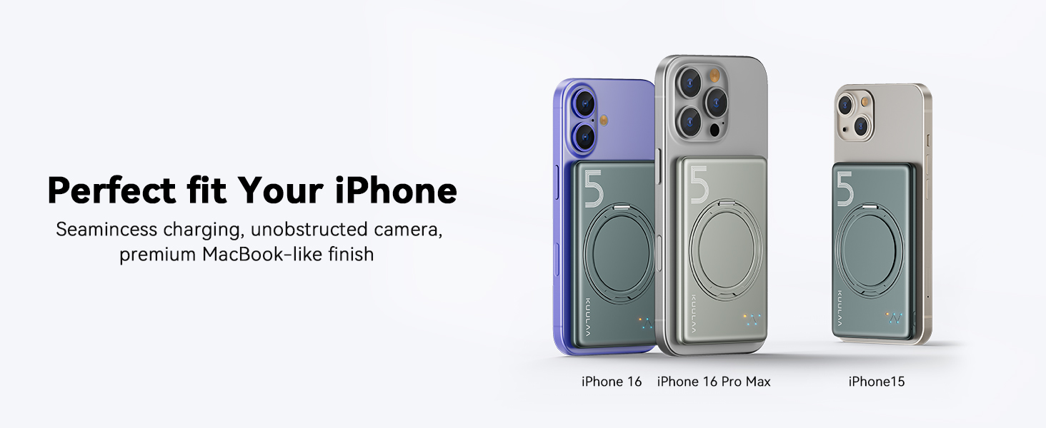 Powerbank Kuulaa MagSafe 5000mAh, Швидка зарядка, USB-C, для iPhone 17/16/15/14/13/12/Pro/Pro Max, срібло