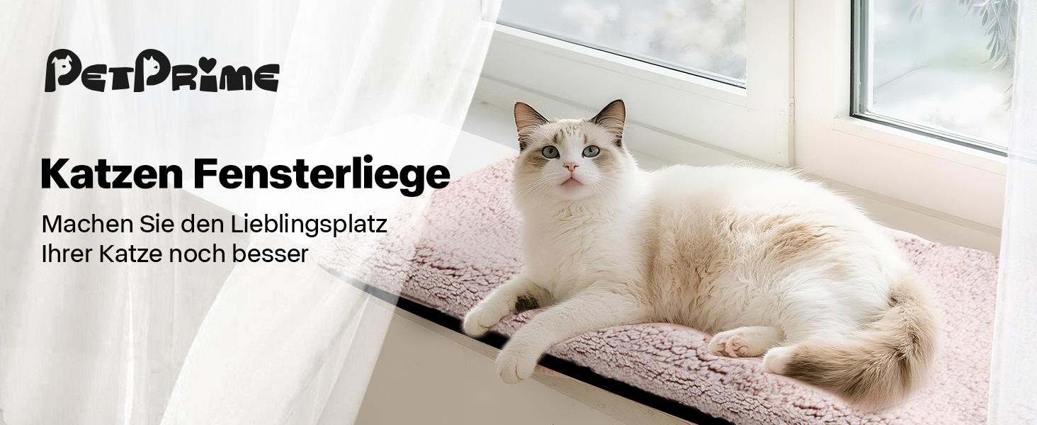 Кішка ліжко для вікна Pet Prime – М'яке ліжко для котів на підвіконня з неслизьким дном, тиха подушка, 2 знімні чохли (сітка та плюш), 90x29 см для затишного відпочинку та сну