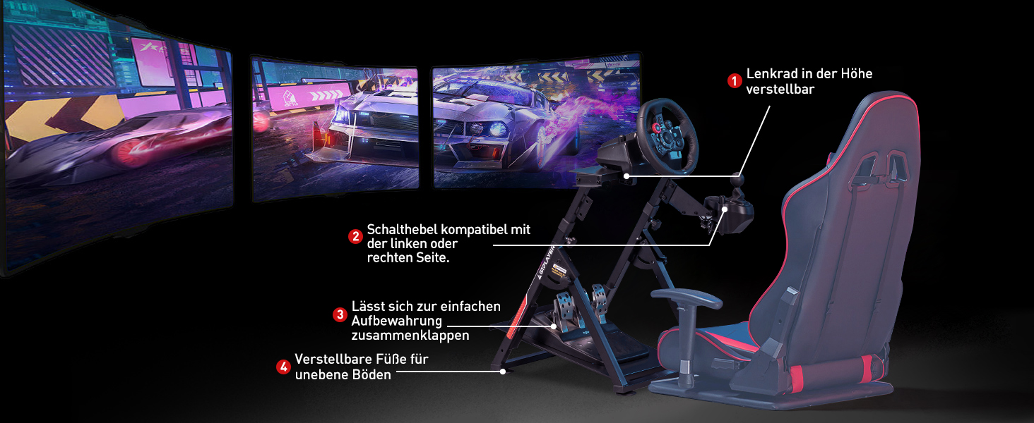 Ігровий стійка-держак для керма GTPLAYER Racing Wheel Stand з кріпленням для КПП V1 V2, регульований нахил, для PS4, Xbox, PC (червоний)