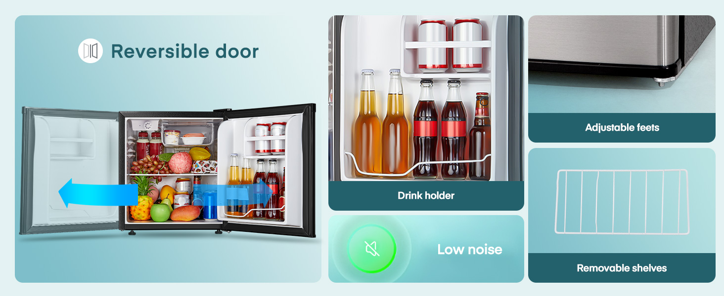Міні холодильник 46 л з відділенням для льоду, тиха робота 42 дБ, регулювання температури, для кухні, офісу, спальні, готелів та маленьких квартир (колір нержавіюї сталі)