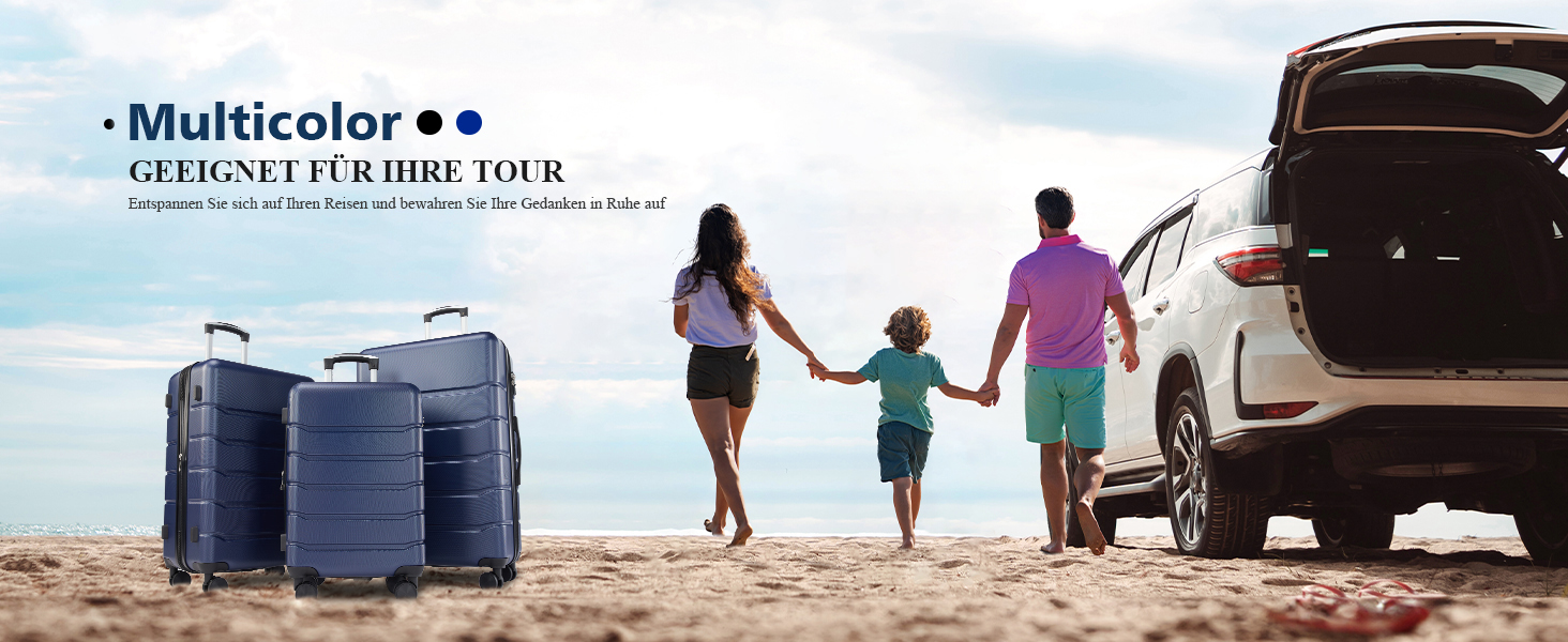 Набір валіз Dumos 3tlg. Hartschalenkofferset - міцний набір з трьох валіз з жорстким корпусом, телескопічною ручкою, замком та чотирма колесами (Xlx-blau)