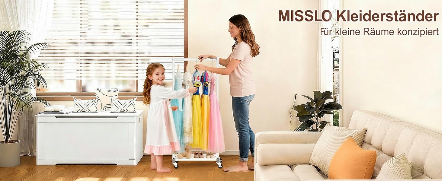Компактний вішак для одягу на колесах MISSLO, вузька металева стійка з полицями для маленьких приміщень, гардероб для дорослих та дітей (білий, 47 см)