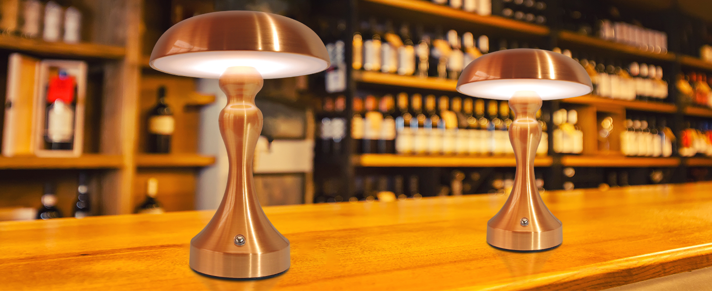 Бездротова настільна лампа з LED-підсвічуванням, сенсорне керування, регулювання яскравості, вінтажний стиль, USB-зарядка, нічник для спальні/вітальні (червоно-бронзова, 2 шт.)