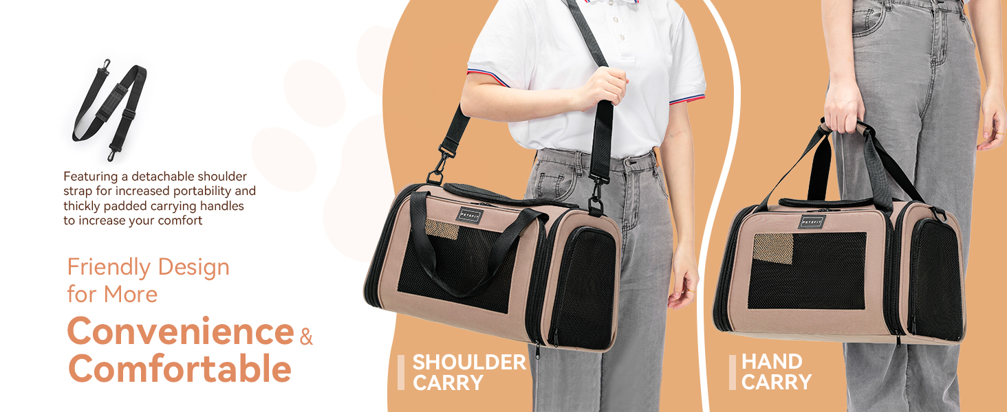 Транспортна переноска для котів та маленьких собак Petfit - легка переноска для подорожей літаком, з ременем безпеки та розкладною підстилкою, колір хакі (L)