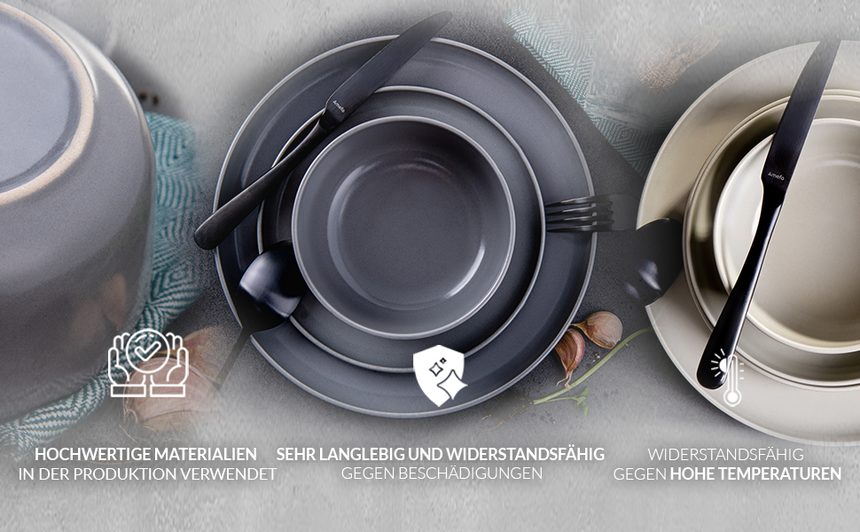 Набір посуду Konsimo VICTO для 6 осіб: 18-ти частинний сервіз з 6 тарілок, сірий - набір посуду для сім'ї