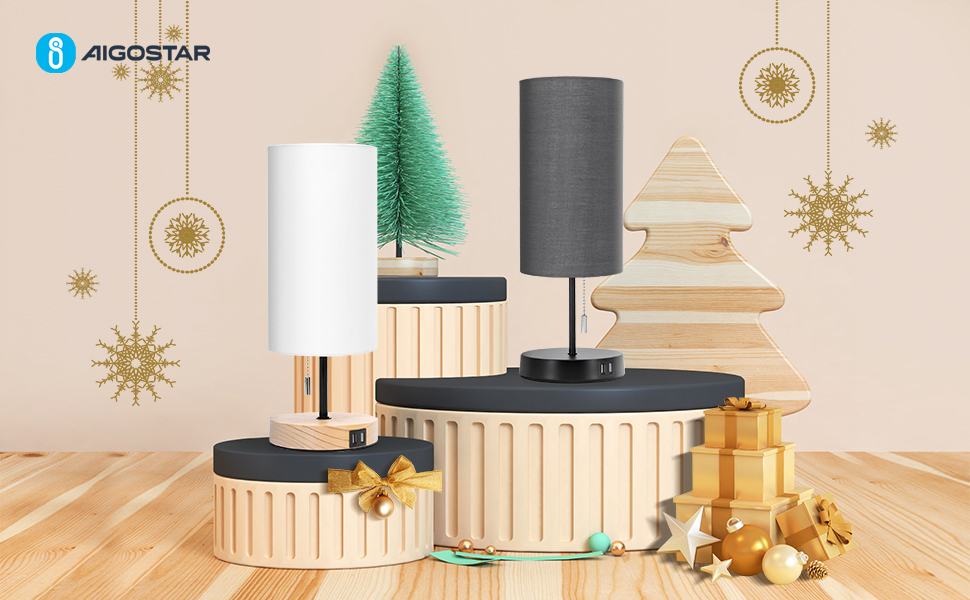 Настільна лампа Aigostar з 2 USB-портами, вимикач, металевий цоколь, сірий колір, для спальні, вітальні, дитячої кімнати