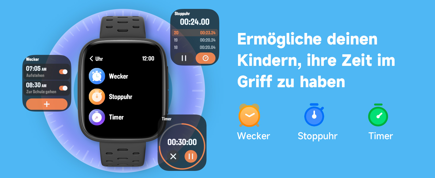 Смарт-годинник BIGGERFIVE для дітей з/без додатку, 1.8' фітнес-годинник, крокомір, пульсометр 24/7, будильник, водонепроникність 30м, монітор сну, пазли-ігри, 100+ циферблати для дівчаток, хлопчиків, підлітків 5–16, чорний