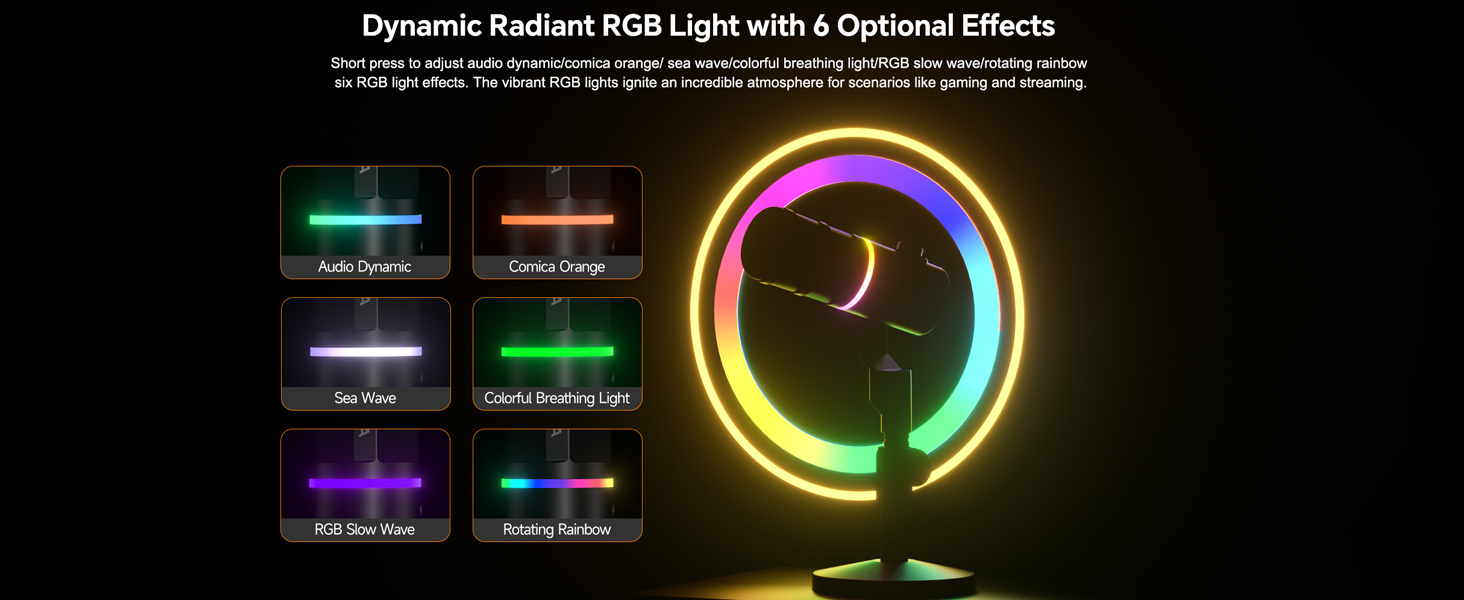Мікрофон Comica D10 EIN з підсвічуванням RGB, XLR/USB, для стрімінгу, TikTok, подкастів та запису голосу. Сумісний з PC, Smartphone, Computer, Mac, PS4/5.