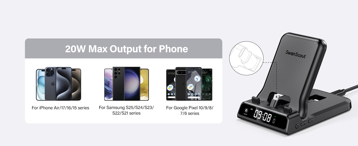 Зарядний стан для Apple SwanScout 701A: iPhone, Apple Watch, AirPods. Підходить для iPhone 6-17