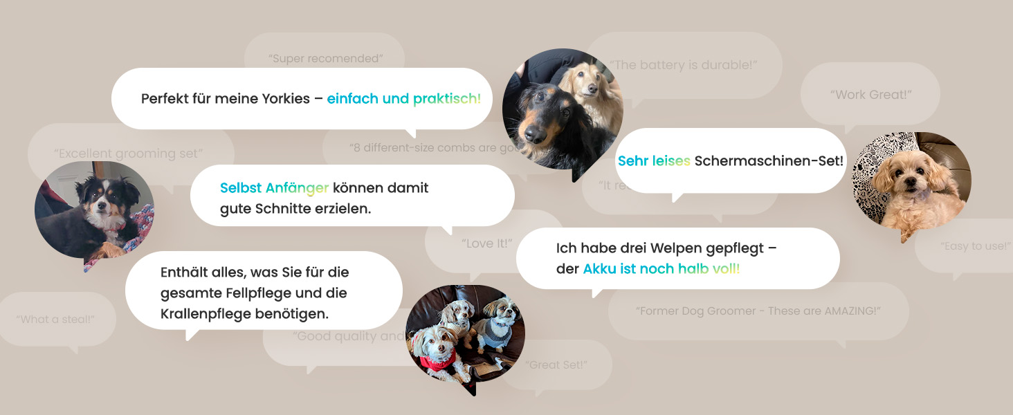 Машинка для стрижки собак та котів oneisall 2-в-1 з тримером для подушок, LED-підсвічуванням, тиха, акумулятор 2000 mAh, для густого та кучерявого хутра, синього кольору