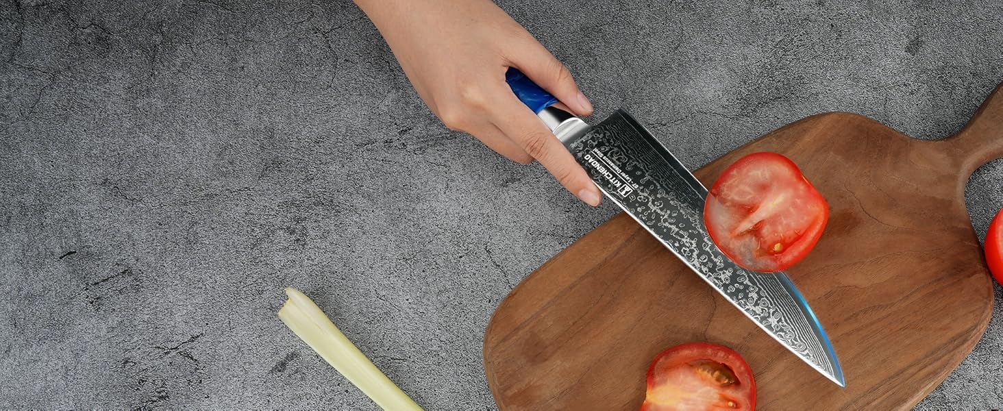 Ніж кухарський KITCHENDAO 8 дюймів, 67 шарів дамаської сталі, з ручкою з палісандра та смоли, подарункова коробка