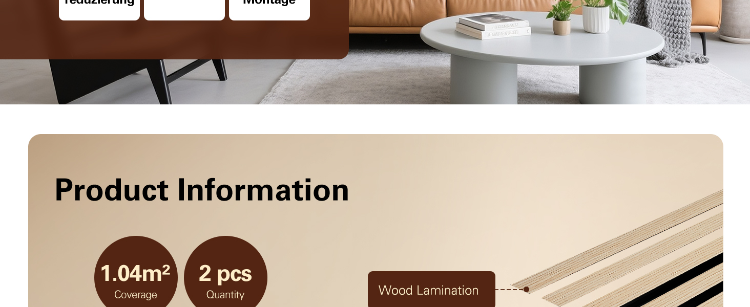 Акустичні панелі з натурального шпона дуба, самоклеючі (набір 2 шт, 100x52 см) для шумоізоляції та декору стін у вітальні, офісі та спальні