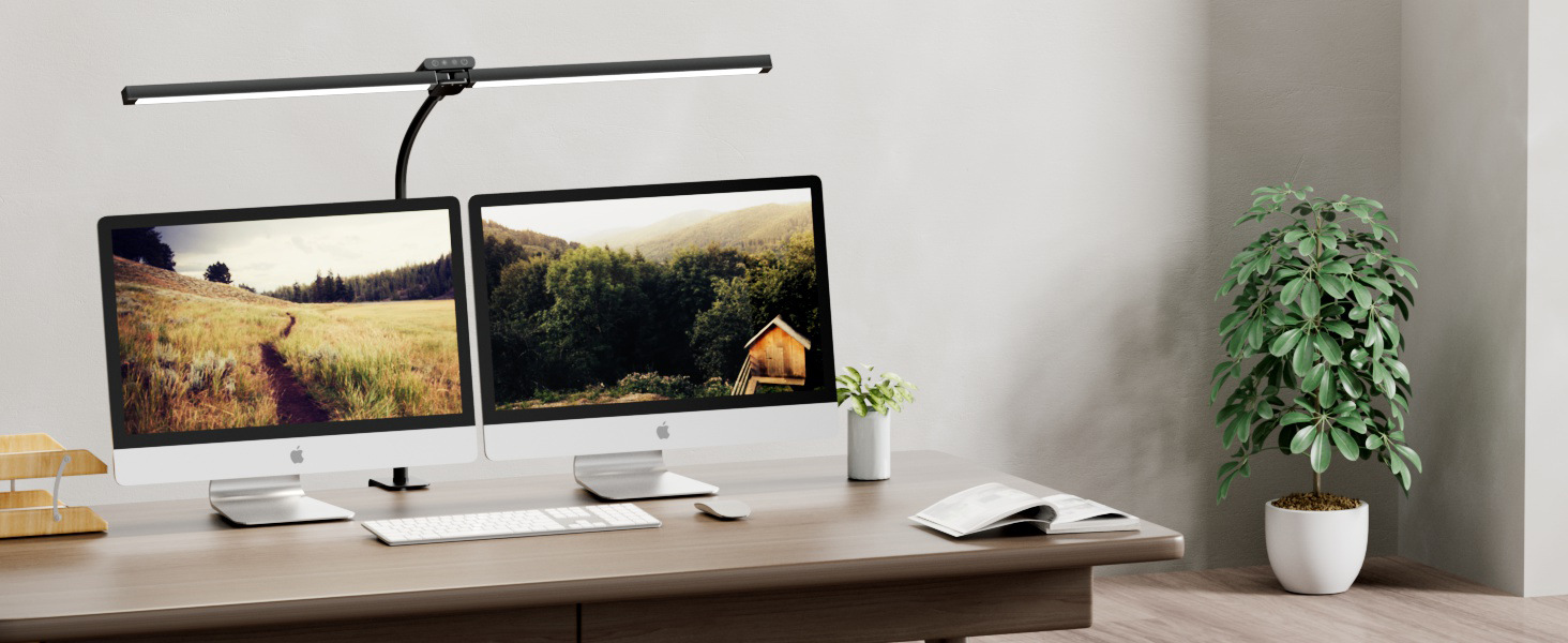 LED настільна лампа Brightower з диммуванням, 24W, 80см, для офісу та дому, захист очей, денне світло, з пультом, гнушкий шийний механізм, 5 кольорів, чорний