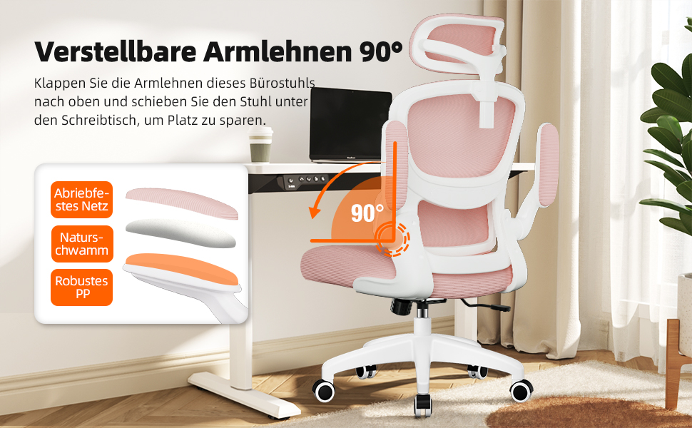 Ергономічне крісло для офісу з регульованою підголовником, підтримкою попереку та відкидними підлокітниками, крісло для начальника, 150 кг, функція гойдання до 135° (Рожевий, Модель 2)