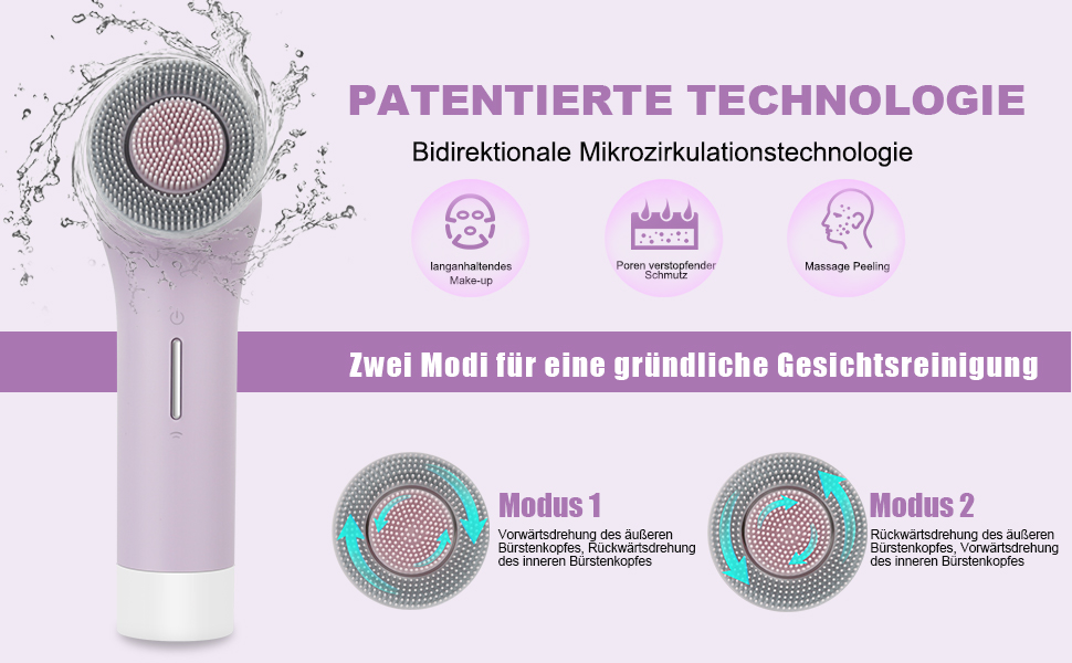 MyCarbon Electric Facial Cleansing Brush - IPX7 Waterproof, Rechargeable with USB Battery & 2x 360° Brush Heads for All Skin Types - Exfoliation & Deep Cleaning