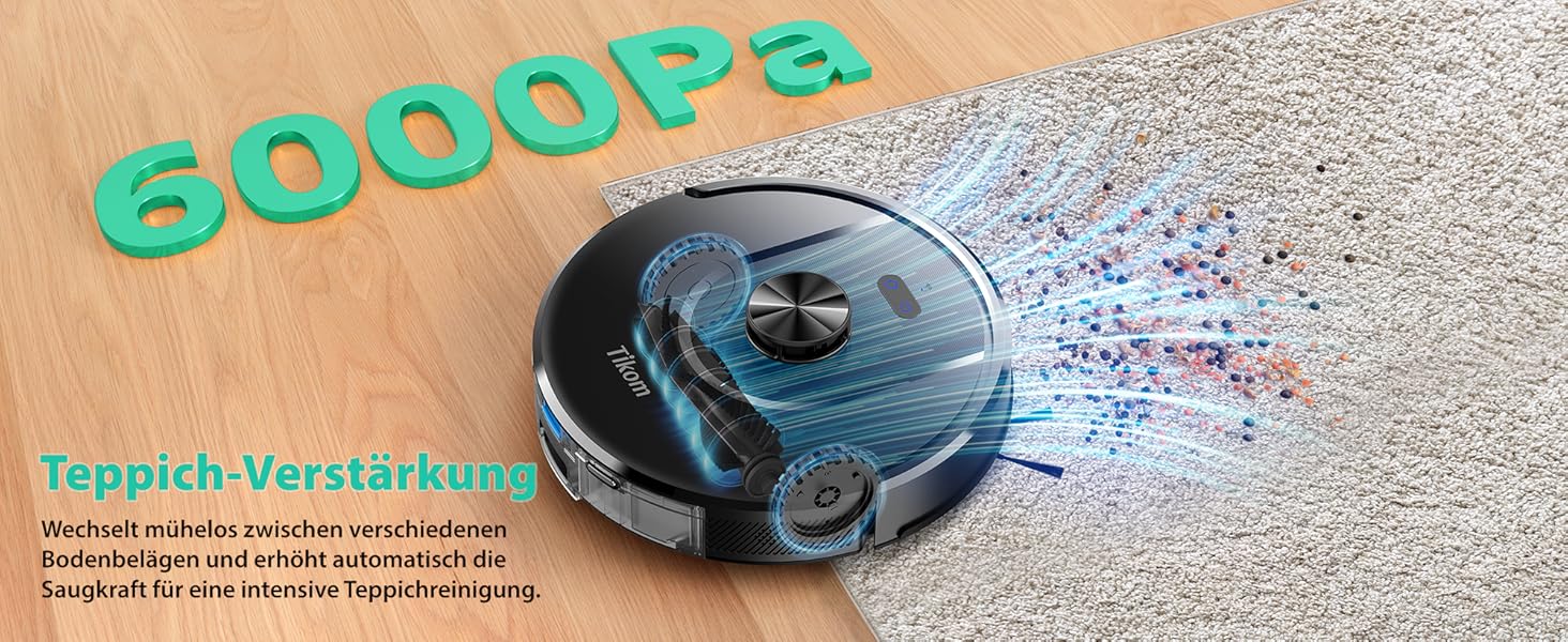 Робот-пилосос Tikom L8000 Plus з потужністю 6000Pa, станція самоочищення, LiDAR-навігація, Wi-Fi, мапінг, для шерсті тварин, килима та твердих підлог