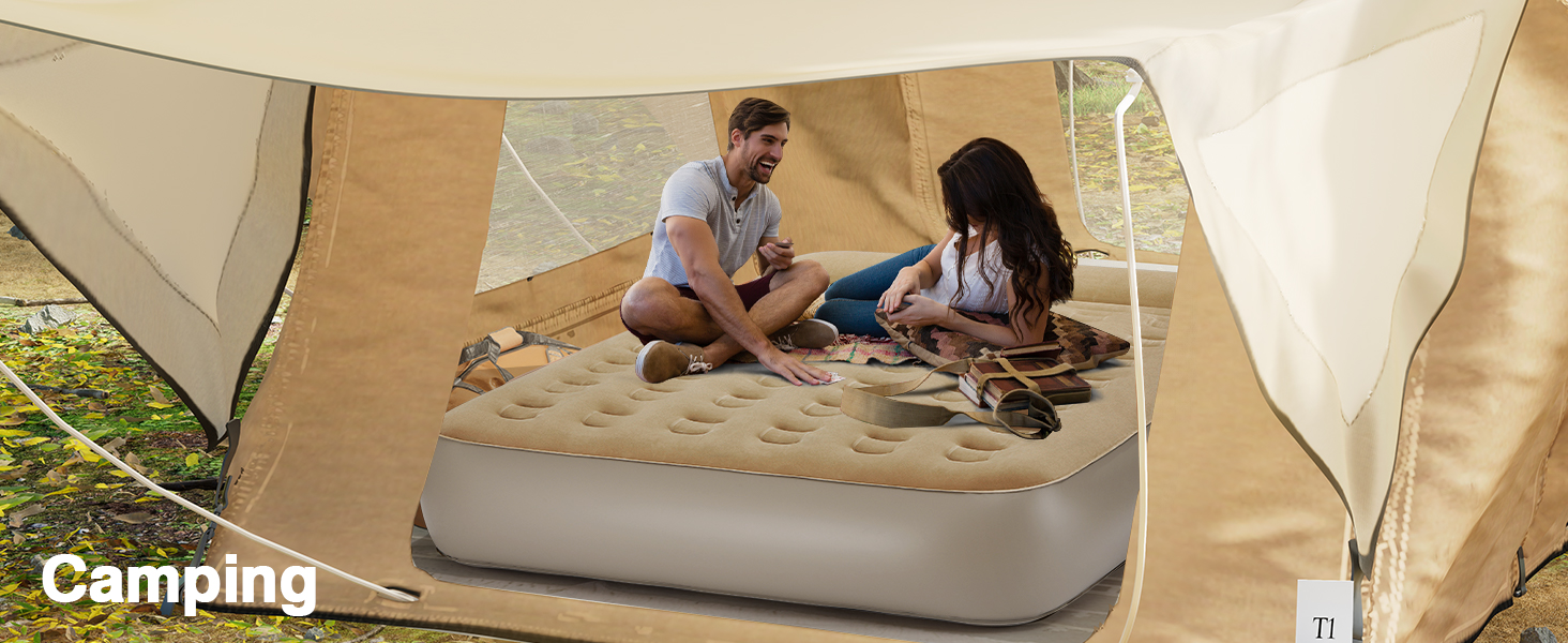 Надувне ліжко Lewondr на 2 особи з вбудованим насосом, комфортна повітряна матрац, самонадувна ліжко для кемпінгу, дому, гостей, подорожей (300 кг MAX), (203x152x33 см, Хакі)
