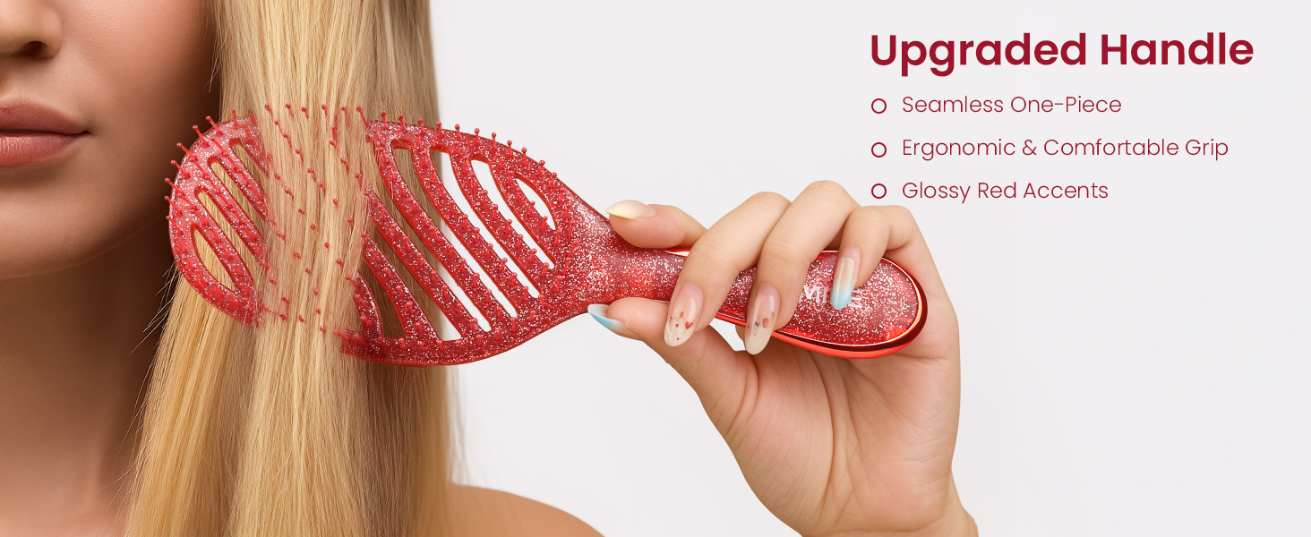 Щітка для волосся AIMIKE без пошкоджень, розпушувач з м'якими щетинками, безболісна розпушувальна щітка для жорстких вузлів, особливо ніжна до тонкого волосся, ідеальна для догляду за шкірою голови та масажу. LuxeSilk кишенькова щітка (блискуча рубінова щітка з вентиляцією)