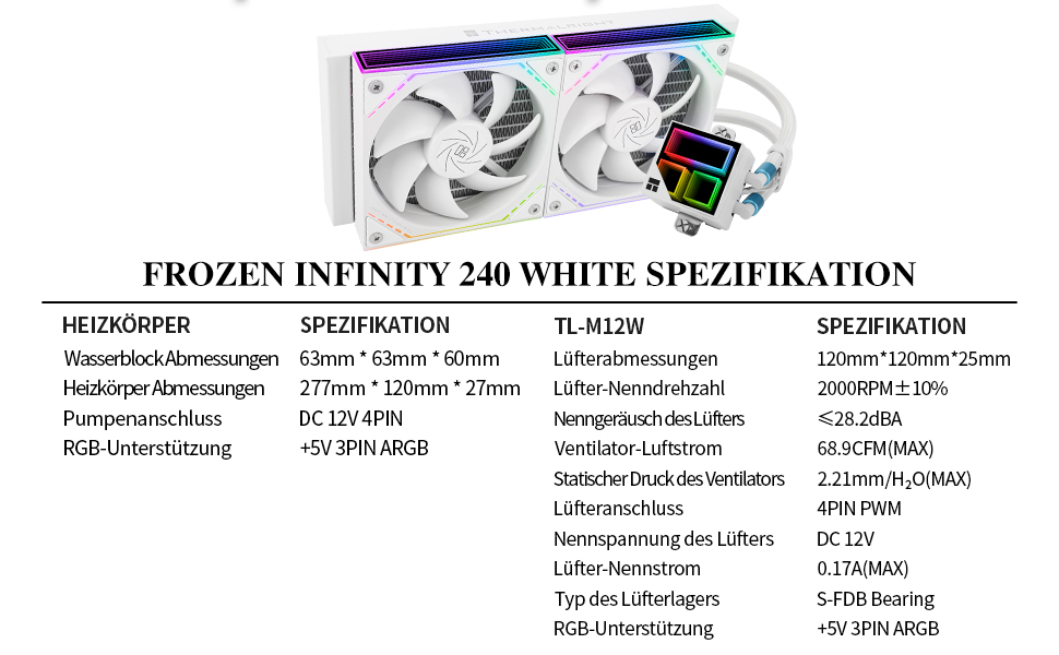 Thermalright Frozen Infinity 240 WHITE - Система водяного охолодження CPU з 3 вентиляторами PWM (2000 об/хв) для AM4/AM5/LGA115X/2011/1700/1851