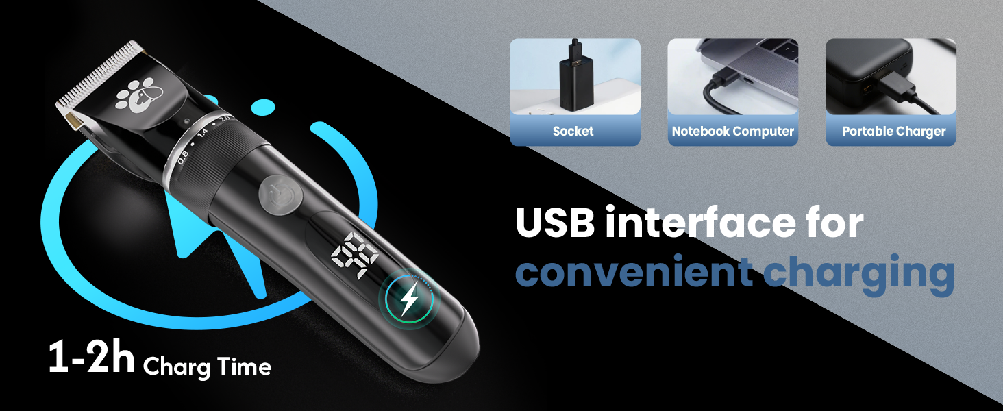 Професійний собачий триммер для собак та котів, бездротовий, 2 швидкості, LED-дисплей, IPX5, для собак та котів середніх та малих порід