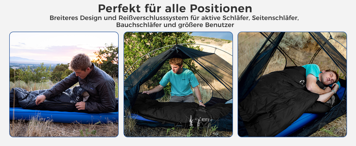 Спальний мішок ATEPA Elements Daunen 0°C, 3-в-1, ультралегкий, прямокутний, комфорт 4°C / ліміт -1°C, з компресійним мішком, для походів, кемпінгу та рюкзакових подорожей, Navy