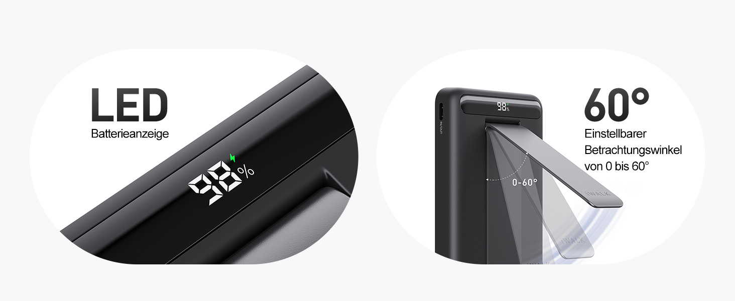 Магнітний бездротовий павербанк iWALK 10000mAh 15W Qi2, портативний зарядний пристрій зі стійкою та LED-дисплеєм для iPhone 16/15/14/13/12 Pro Max/Plus/Mini, чорний