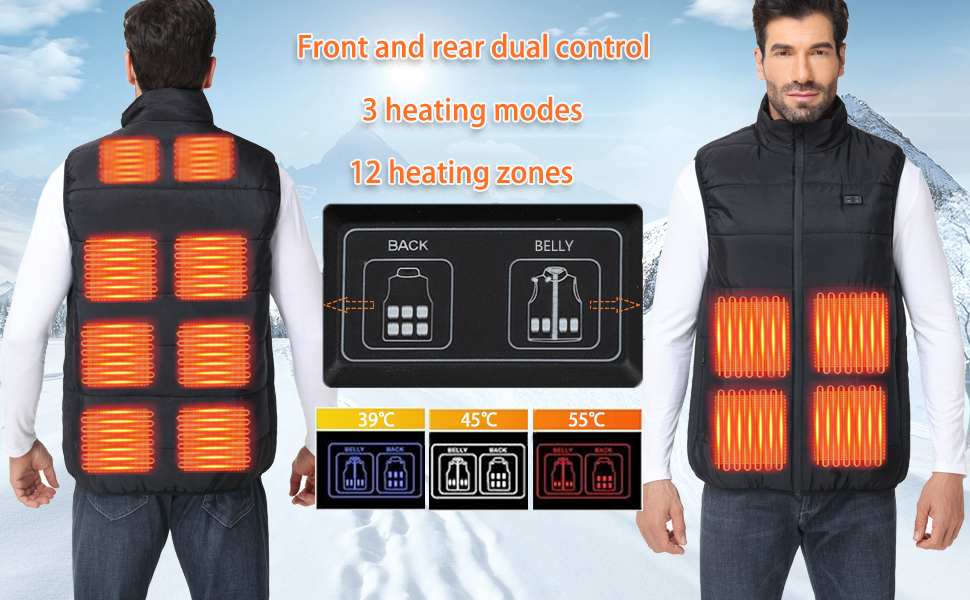Обогріваючий жилет Ahigh для чоловіків та жінок з Powerbank, 12 зон нагріву, 3 температурні режими, для активного відпочинку (10000mAh, XXL)