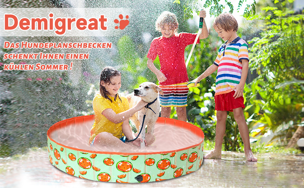 Басейн для собак Demigreat, 80/120/160 см, складаний, PVC, для великих та малих собак, (M: 120x30 см, кавун)