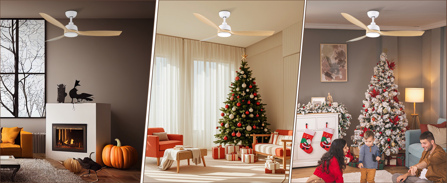 Стеляний вентилятор CJOY з підсвічуванням, 107 см, з пультом керування, DC, безшумний, з функцією зміни напрямку обертання, пам'ять 3CCT, регульована яскравість, 6 швидкостей, таймер для спальні (132 см, біле дерево)