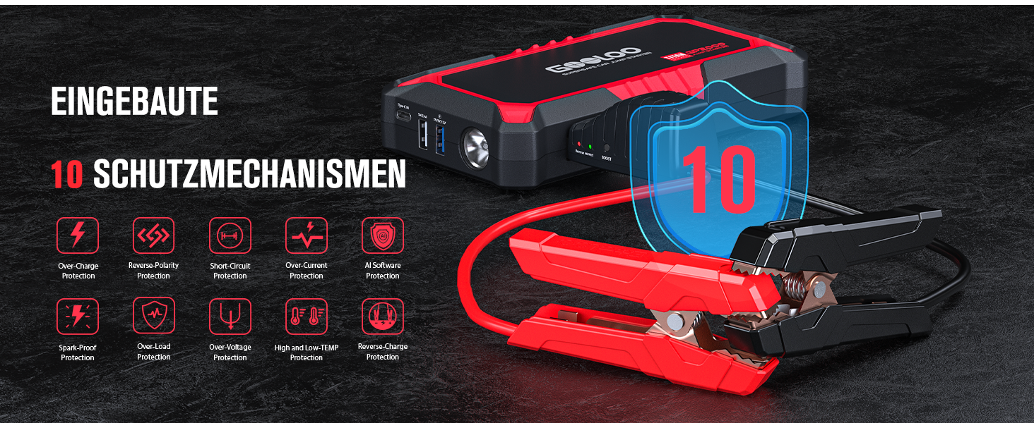 Powerbank Starthilfe GOOLOO GP2000 для автомобіля: 2000A, 12V, до 8.0L бензин/6.0L дизель, USB-швидка зарядка, LED, кабель для пуску