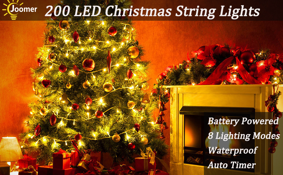 Льохтерна гірлянда Joomer на 20 метрів, 200 LED, тепле світло, таймер, 8 режимів, для прикраси ялинки, балкона, кімнати, вечірки, весілля, фестивалю, вологостійка
