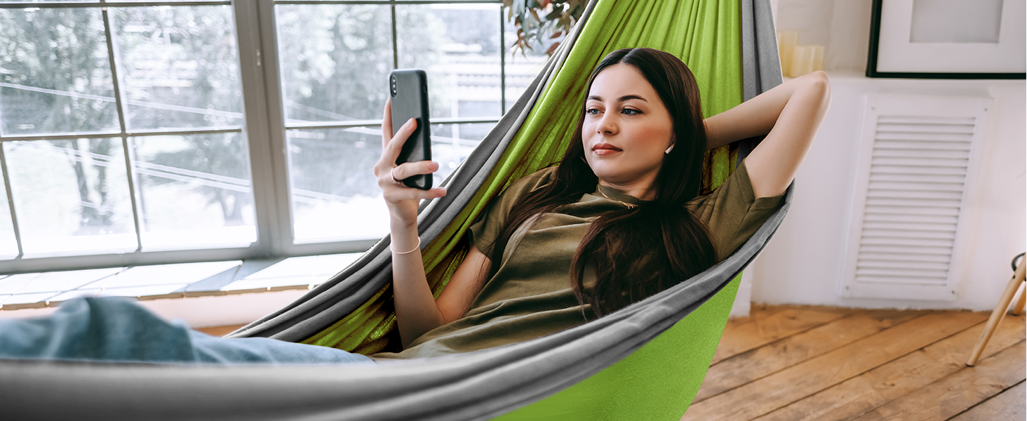 Гамак туристичний Glymnis Ultraleicht Outdoor 300x200 см, зелено-сірий, з мотузками та карабінами, вантажопідйомність 300 кг