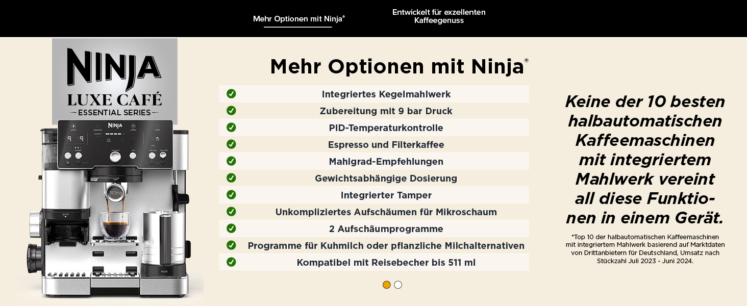 Ninja Luxe Essential кавомашина 2-в-1 з вбудованим млином та капучинатором для лате, капучино та еспресо, срібна, ES501EU