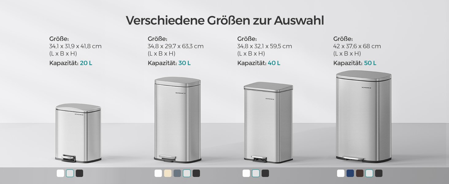 Сміттєве відро SONGMICS 20 л з педаллю, м'яким закриттям, з внутрішнім відром, 15 мішків, металеве сріблясте