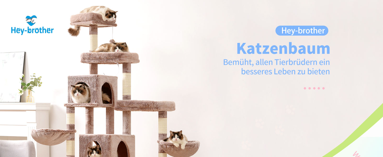 Котячий будиночок Hey-brother XXL для великих котів, 180 см, стабільний, з 3 платформами, 3 ховалами та 2 котячими будиночками, бежевий, EMPJ038MU