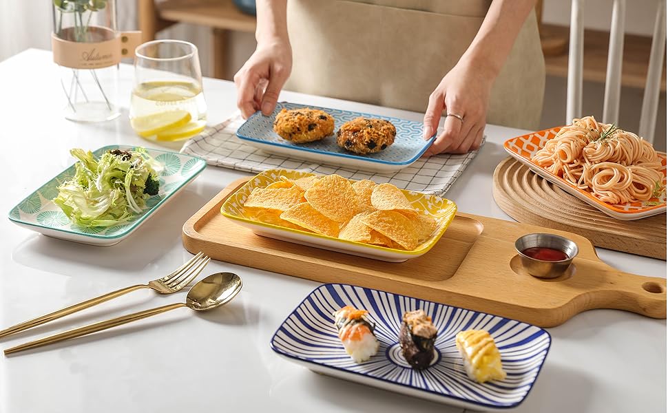 Набір тарілок Selamica Servierplatte: 6 прямокутних тарілок для закусок, десертів, суші та фруктів, 18 × 10.5 см