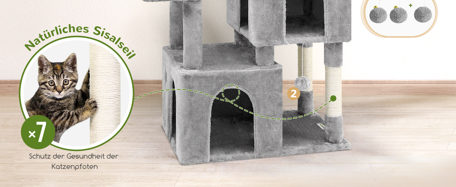 Драбина для котів Globlazer XL (156 см) з будиночком, платформами та когтеточками, сірий