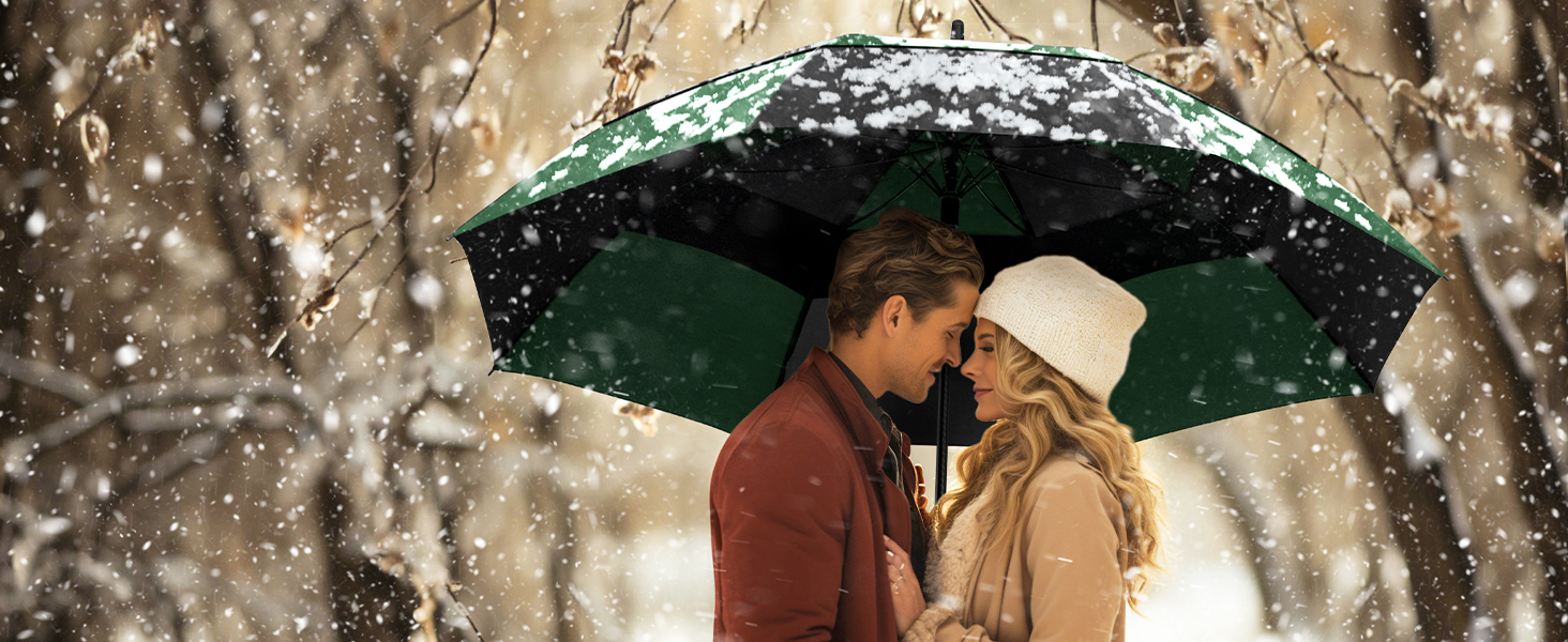 TECKNET Головний парасолька великий XXL, гольф-парасолька 173 см, стійкий до вітру, подвійний купол, вентильований, автоматичне відкриття, ручка EVA, для жінок та чоловіків (чорний та зелений, 150 см)