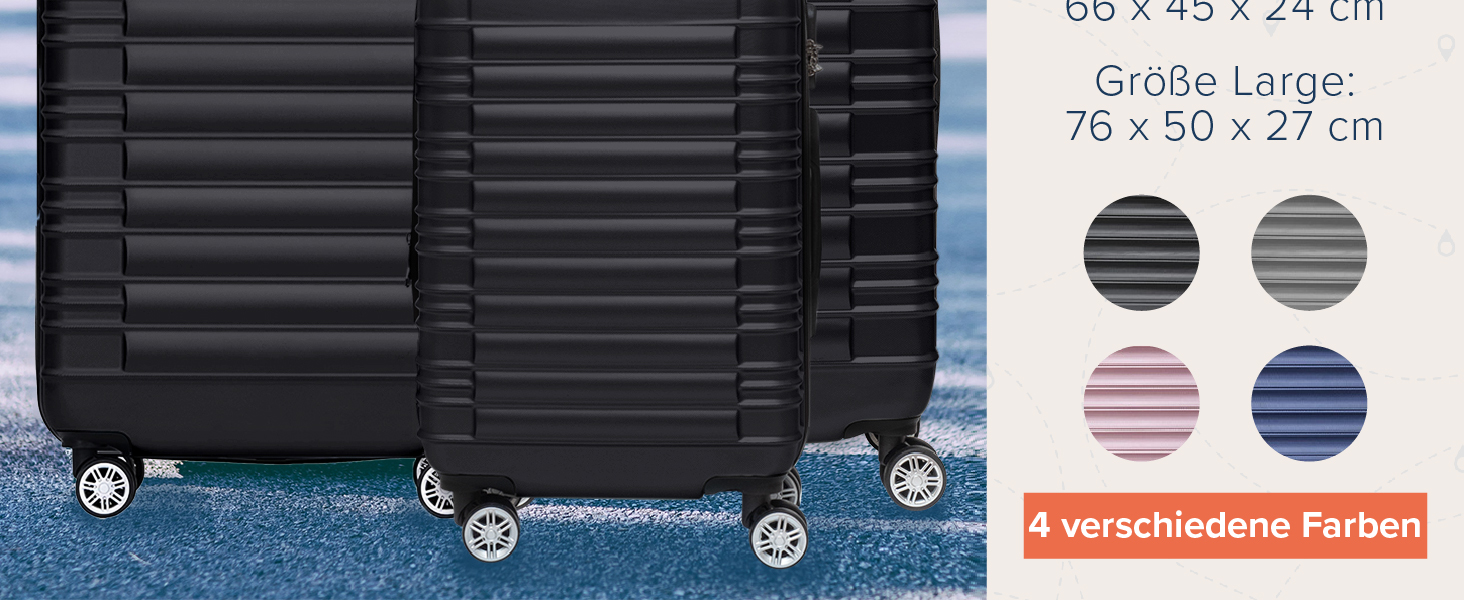 Набір валіз TRVLMORE 3 в 1: велика, середня, маленька, чорний колір. Валізи з жорстким корпусом, для подорожей, ручна поклажа 54x36x20 см.