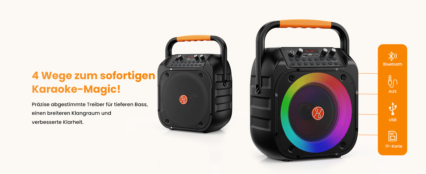 Портативна караоке-машина з Bluetooth, 2 мікрофони, LED-підсвітка, сабвуфер 6.5'