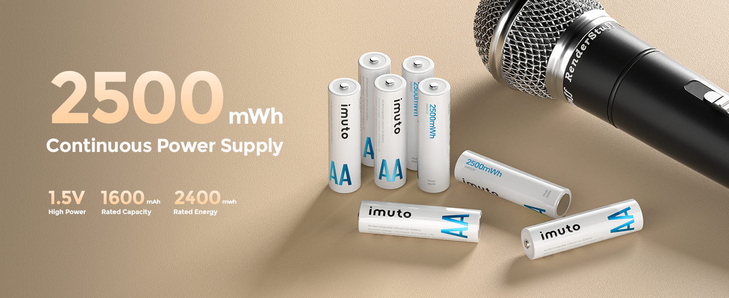 Imuto Акумулятори Li-Ion AA 2500mAh, 8 шт. з зарядним пристроєм, 1.5V, 1600+ циклів, низький саморозряд, 4CH8AA-2500DE