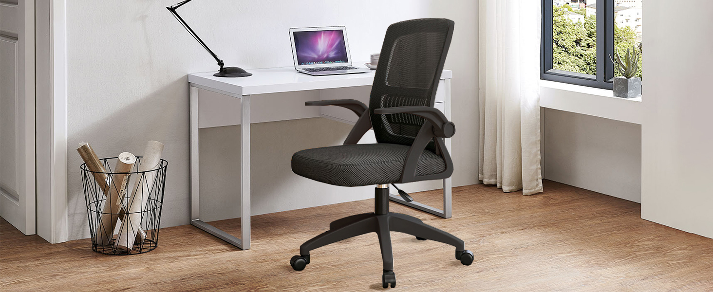 Ергономічне крісло для офісу з підйомними підлокітниками та підтримкою попереку, сітчаста спинка для комп'ютера - Homeoffice (Чорний та Білий), середній розмір